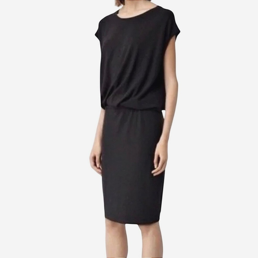 AllSaints Zeta Ali Women's Black Wool Blend Dress‎ Elastic Waist Size Large Fall